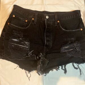 Levi's Black Ripped Jean Shorts